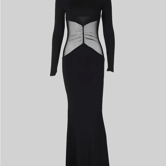 Elegant Long Dress With See-Through Waist - Black - Picture 8 of 16